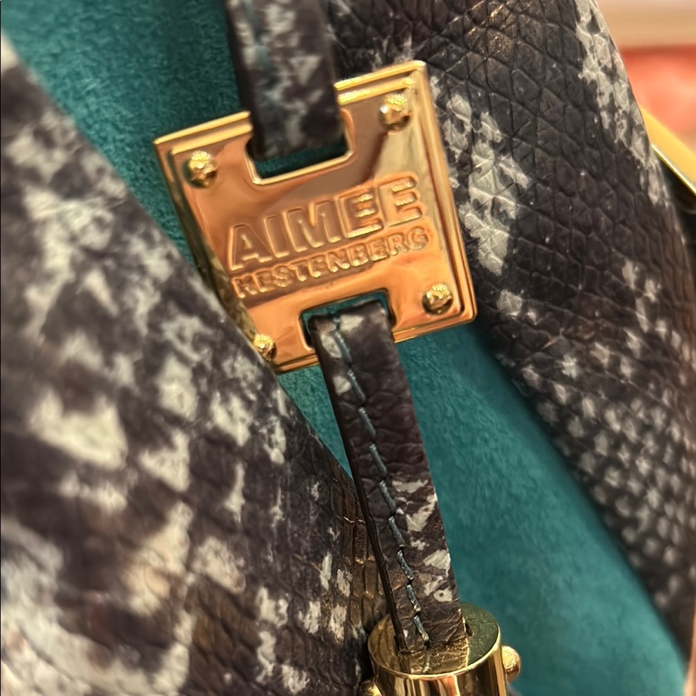 AIMEE KESTENBERG NEW Teal and Black Snake Print Women's Bag - Picture 2 of 15